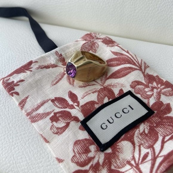 NEW Vintage Gucci Brass Pyramid Purple Stone Amethyst Ring Size M - Picture 6 of 6